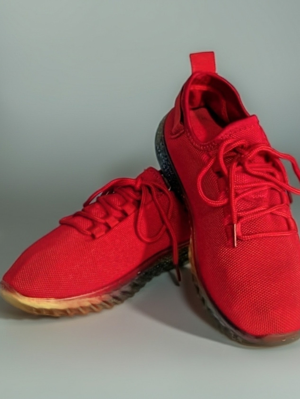 (Possibly) TAXI Lauryn - Bold Rainbow Sole Red Knit Mesh Sneakers Size 38 US 7